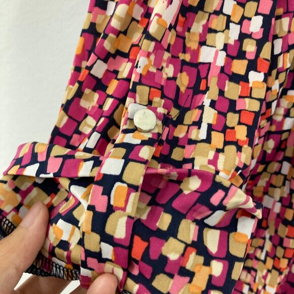 Cocomo Large Multi Color Split Neck Rolled Sleeve Pintuck Popover Blouse Office - Picture 4 of 10